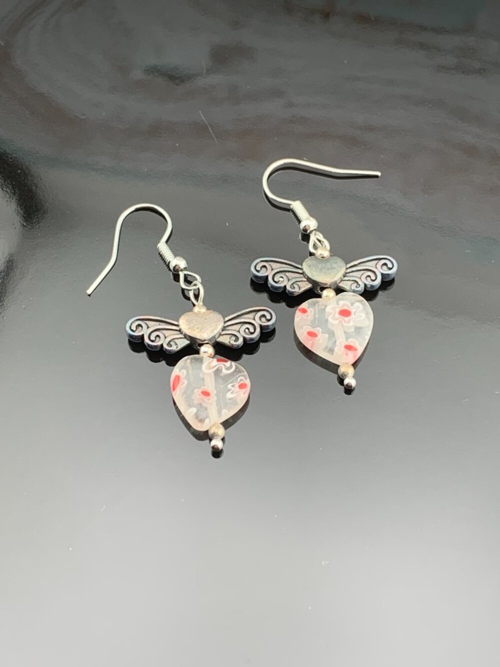 Millefiori Heart Angel Bead Handmade Handcrafted Earrings LR165